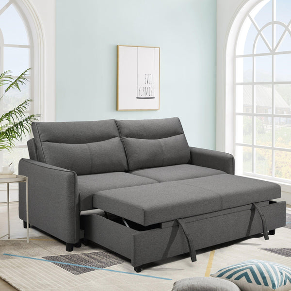 3 in 1 Convertible Sleeper Sofa Bed, Modern Fabric Loveseat Futon Sofa Couch w/Pullout Bed, Small Love Seat Lounge Sofa w/Reclining Backrest, Furniture for Living Room, Grey - Supfirm