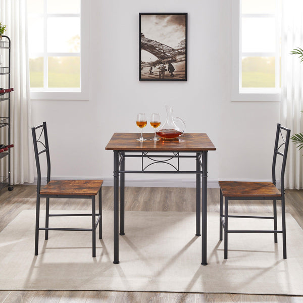 3-Piece Kitchen Dining Room Table Set Retro Brown Chair - Supfirm