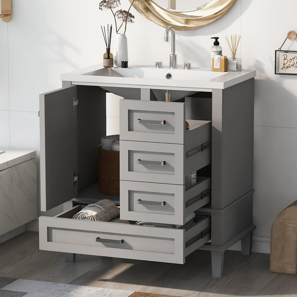 Supfirm 30" Bathroom Vanity , Modern Bathroom Cabinet with Sink Combo Set, Bathroom Storage Cabinet with a Soft Closing Door and 3 Drawers, Solid Wood Frame(Grey) - Supfirm