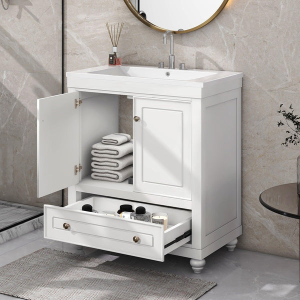 Supfirm 30" Bathroom Vanity with Sink, Combo, Cabinet with Doors and Drawer, Solid Frame and MDF Board, White - Supfirm