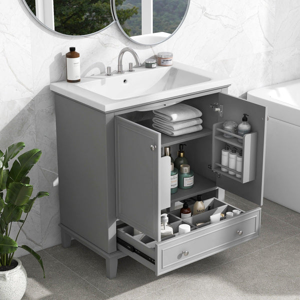 Supfirm 30" Bathroom Vanity with Sink Combo, Multi-functional Bathroom Cabinet with Doors and Drawer, Solid Frame and MDF Board, Grey - Supfirm