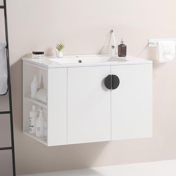 Supfirm 30" Bathroom Vanity with Sink,with two Doors Cabinet Bathroom Vanity Set with Side left Open Storage Shelf,Solid Wood,Excluding faucets,white - Supfirm
