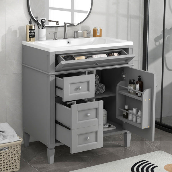 Supfirm 30'' Bathroom Vanity with Top Sink, Modern Bathroom Storage Cabinet with 2 Drawers and a Tip-out Drawer, Single Sink Bathroom Vanity - Supfirm