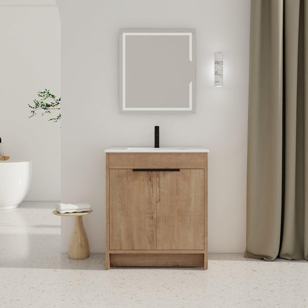 Supfirm 30" Freestanding Bathroom Vanity with White Ceramic Sink & 2 Soft-Close Cabinet Doors ((KD-PACKING),BVB02430IMO-BL9075B - Supfirm
