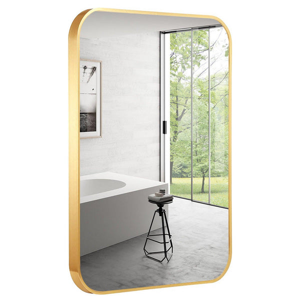 32 x 24 Inch Gold Bathroom Mirror for Wall Vanity Mirror with Non-Rusting Aluminum Alloy Metal Frame Rounded Corner for Modern Farmhouse Home Decor - Supfirm