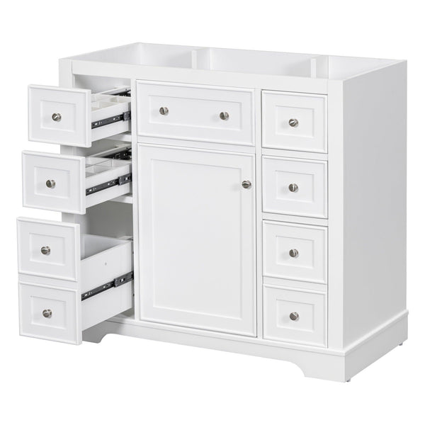36" Bathroom Vanity without Sink, Cabinet Base Only, One Cabinet and Six Drawers, White - Supfirm