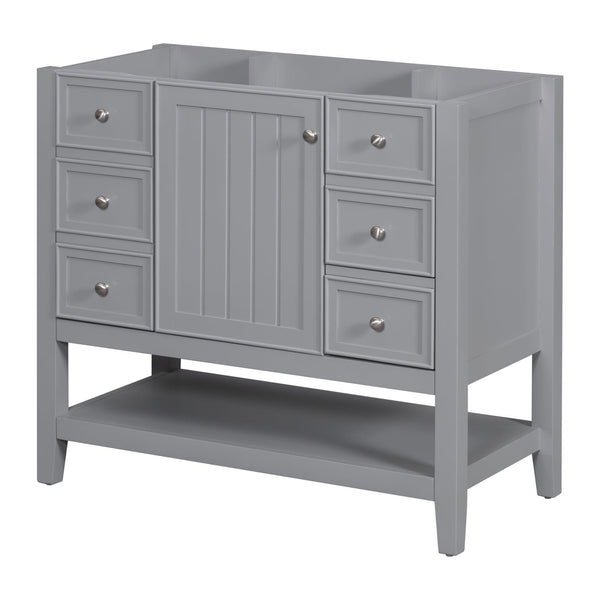 36" Bathroom Vanity without Sink, Cabinet Base Only, One Cabinet and three Drawers, Grey - Supfirm