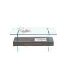 Supfirm 37.8" Tempered Glass Coffee table with Dual Shelves and MDF Drawer, Tea Table for living roon, bedroom，transparent/gray - Supfirm