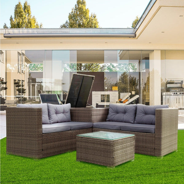Supfirm 4 Piece Patio Sectional Wicker Rattan Outdoor Furniture Sofa Set with Storage Box Grey - Supfirm