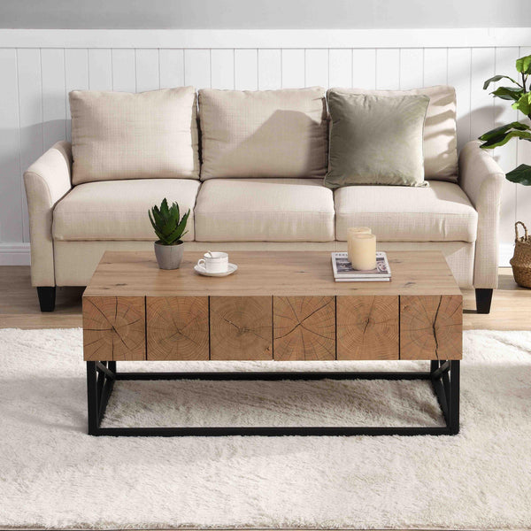 43.31'' Luxury Coffee Table with Two Drawers, Industrial Coffee Table for Living Room, Bedroom & Office - Supfirm