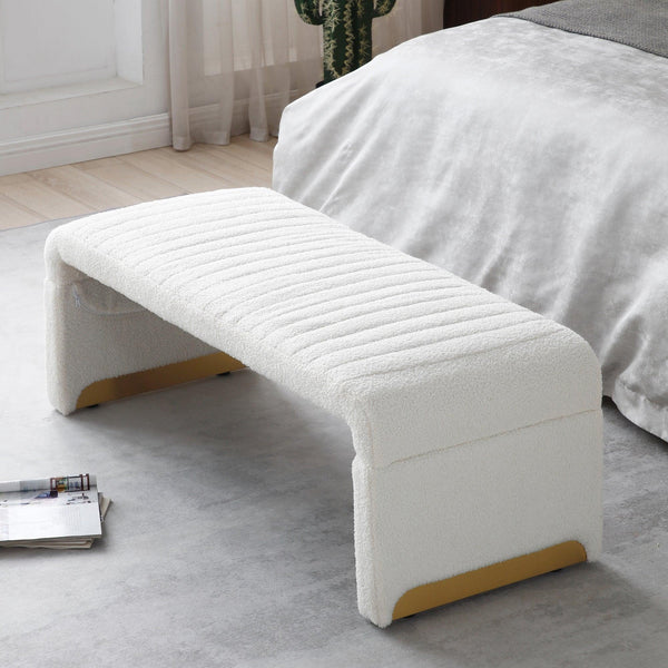 47.2'' Width Modern Ottoman Bench, Upholstered Sherpa Fabric End of Bed Bench, Shoe Bench Footrest Entryway Bench Coffee Table for Living Room, Bedroom,Beige - Supfirm