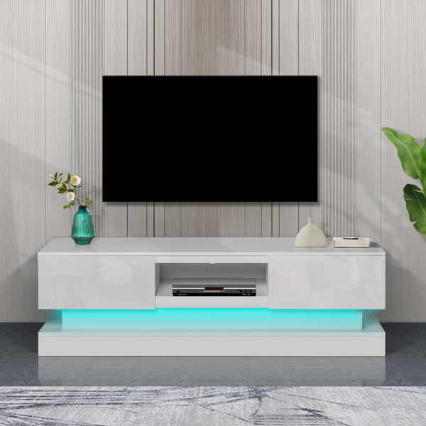 Supfirm 63 inch  WHITE morden TV Stand with LED Lights,high glossy front TV Cabinet,can be assembled in Lounge Room, Living Room or Bedroom,color:WHITE - Supfirm