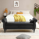 63" PU Upholstered End of Bed Bench Flip Top Entryway Ottoman with Safety Hinge Storage Rectangular Sofa Stool Buttons Tufted Nailhead Trimmed Solid Wood Legs with 1 Pillow,Black - Supfirm