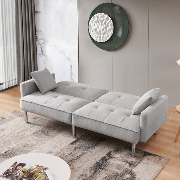 84.6” Extra Long Futon Adjustable Sofa Bed, Modern Tufted Fabric Folding Daybed Guest Bed, Upholstered Modern Convertible Sofa - Light Grey - Supfirm