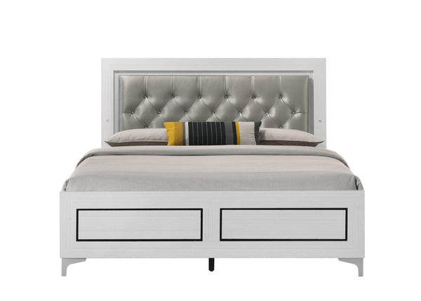 ACME Casilda Queen Bed w/LED in Gray PU & White Finish BD00644Q - Supfirm