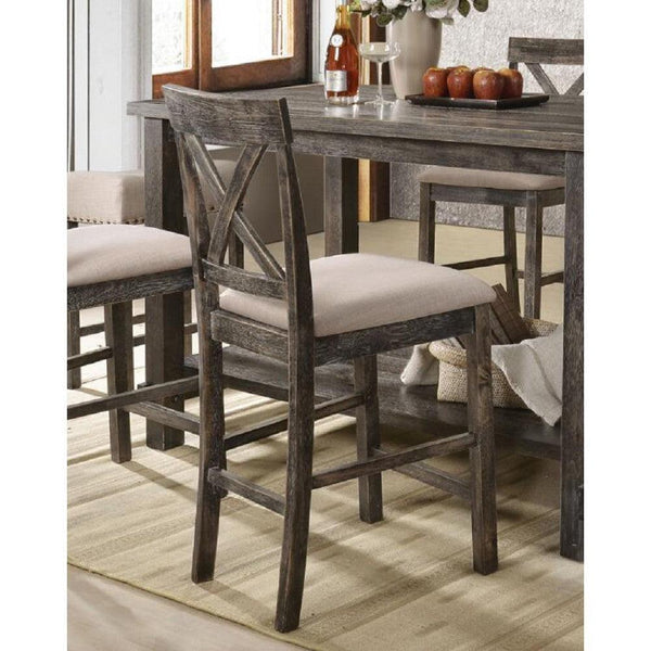 ACME Martha II Counter Height Chair (Set-2) in Tan Linen & Weathered Gray 73832 - Supfirm