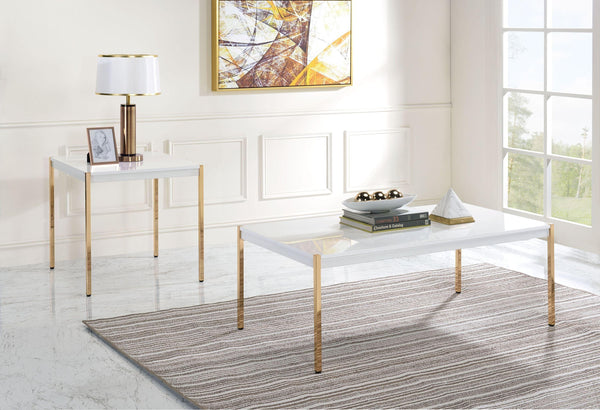 ACME Otrac Coffee Table in White & Gold Finish LV00034 - Supfirm