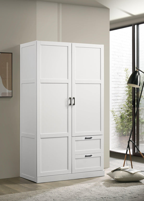 Aubree White Wardrobe Cabinet Armoire with 2 Drawers and Hanging Rod - Supfirm