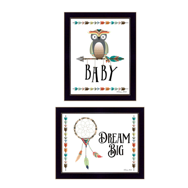Supfirm "Baby Owl/Dream Big Collection" 3-Piece Vignette By Susan Boyer, Printed Wall Art, Ready To Hang Framed Poster, Black Frame - Supfirm