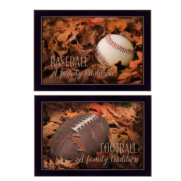 Supfirm "Baseball and Football Collection" 2-Piece Vignette By Lori Deiter, Printed Wall Art, Ready To Hang Framed Poster, Black Frame - Supfirm