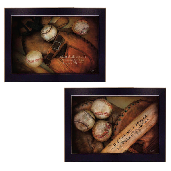 Supfirm "Baseball Collection" 2-Piece Vignette By Robin-Lee Vieira, Printed Wall Art, Ready To Hang Framed Poster, Black Frame - Supfirm