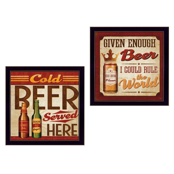 Supfirm "Beer II Cold Beer Served Here Collection" 2-Piece Vignette By Mollie B., Printed Wall Art, Ready To Hang Framed Poster, Black Frame - Supfirm