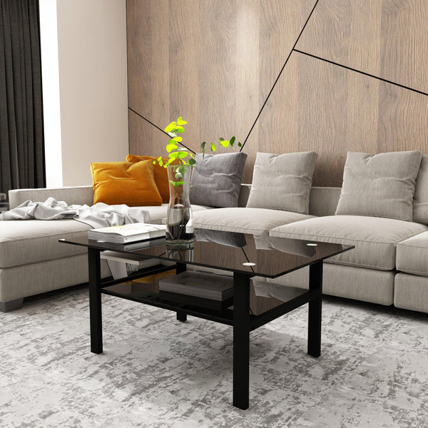 Supfirm Black glass coffee table, modern and simple, black living room coffee table, side table - Supfirm