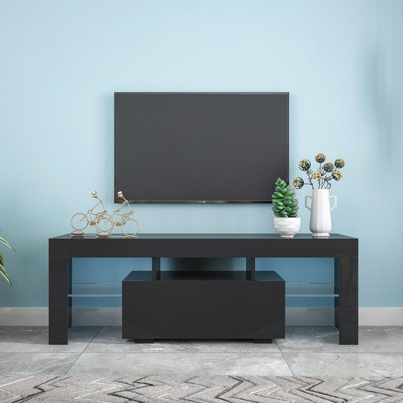Supfirm Black TV Stand with LED RGB Lights,Flat Screen TV Cabinet, Gaming Consoles - in Lounge Room, Living Room and Bedroom(Black) - Supfirm