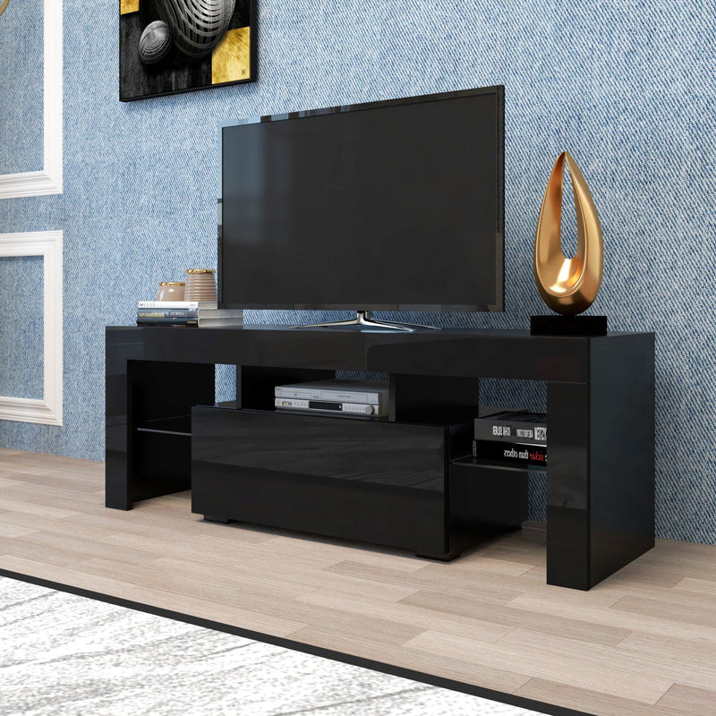Supfirm Black TV Stand with LED RGB Lights,Flat Screen TV Cabinet, Gaming Consoles - in Lounge Room, Living Room and Bedroom(Black) - Supfirm