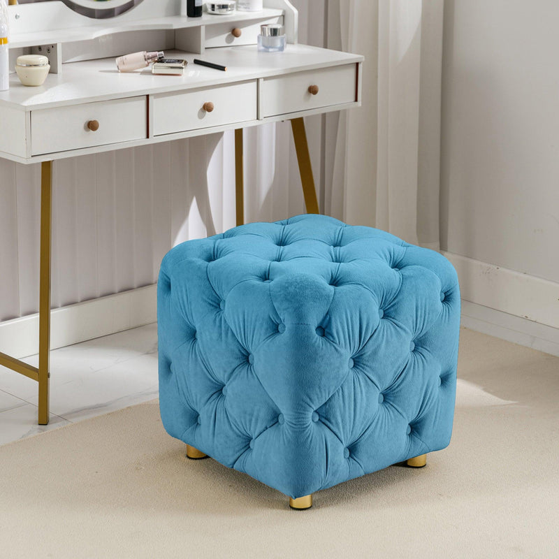 Blue Modern Velvet Upholstered Ottoman, Exquisite Small End Table, Soft Foot Stool,Dressing Vanity Makeup Chair, Comfortable Seat for Living Room, Bedroom, Entrance - Supfirm