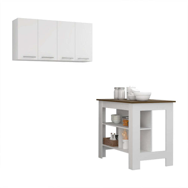 Burlingame 5-Shelf 4-Door 2-piece Kitchen Set, Kitchen Island and Upper Wall Cabinet White and Walnut - Supfirm