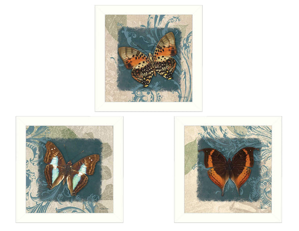 Supfirm "Butterflies Collection" 3-Piece Vignette By Dee Dee, Printed Wall Art, Ready To Hang Framed Poster, White Frame - Supfirm