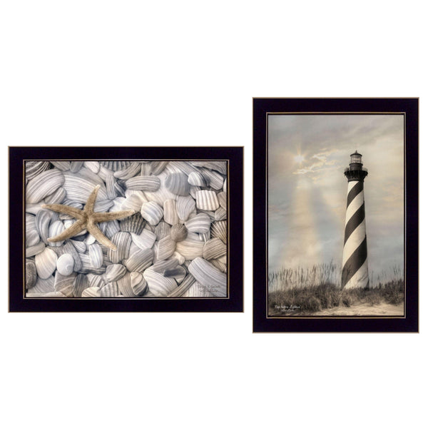 Supfirm "Cape Hatteras Lighthouse and Sea Shells Collection" 2-Piece Vignette By Lori Deiter, Printed Wall Art, Ready To Hang Framed Poster, Black Frame - Supfirm