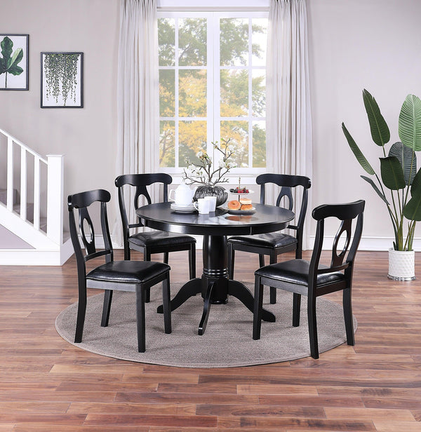 Classic Design Dining Room 5pc Set Round Table 4x side Chairs Cushion Fabric Upholstery Seat Rubberwood Black Color Furniture - Supfirm