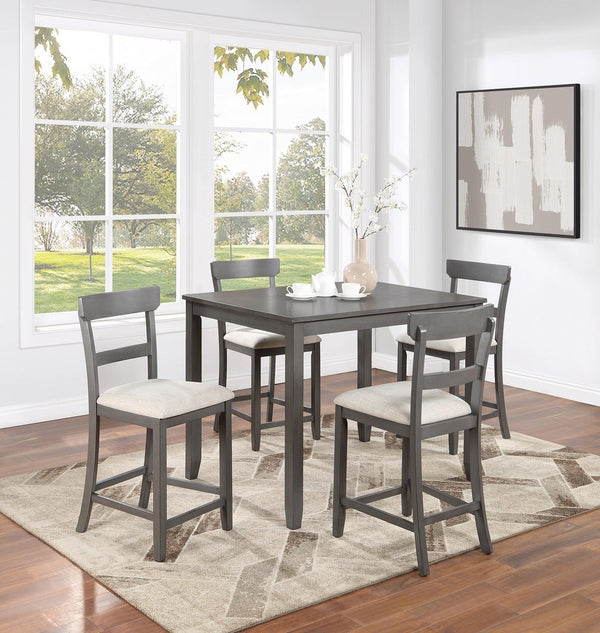 Classic Stylish Gray Natural Finish 5pc Counter Height Dining Set Kitchen Wooden Top Table and Chairs Cushions Seats Ladder Back Chair Dining Room - Supfirm
