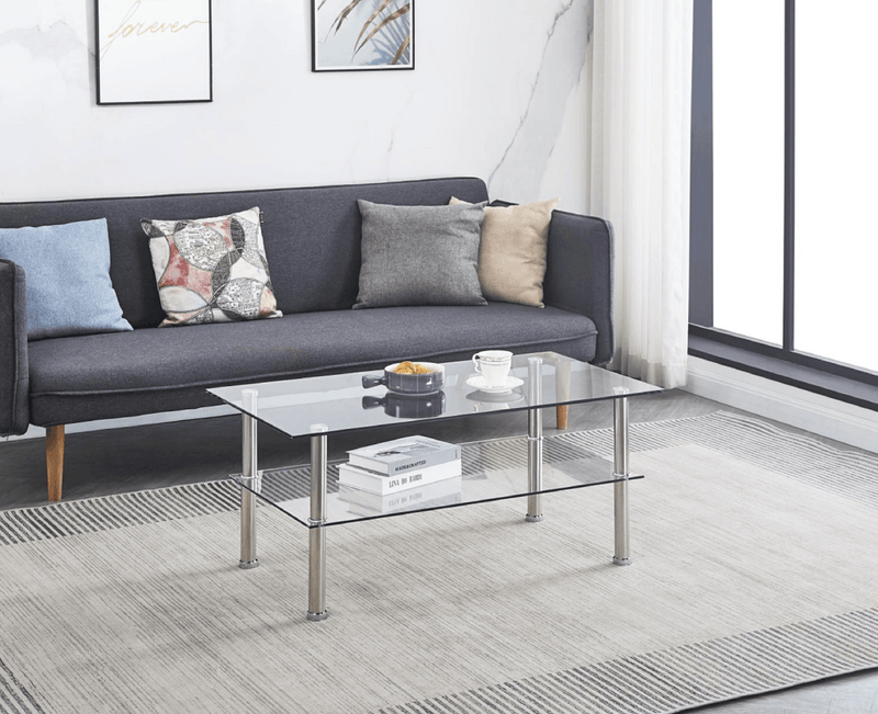 Supfirm Clear Clear Glass Coffee Table, Tempered Glass Coffee Table for Living Room - Supfirm