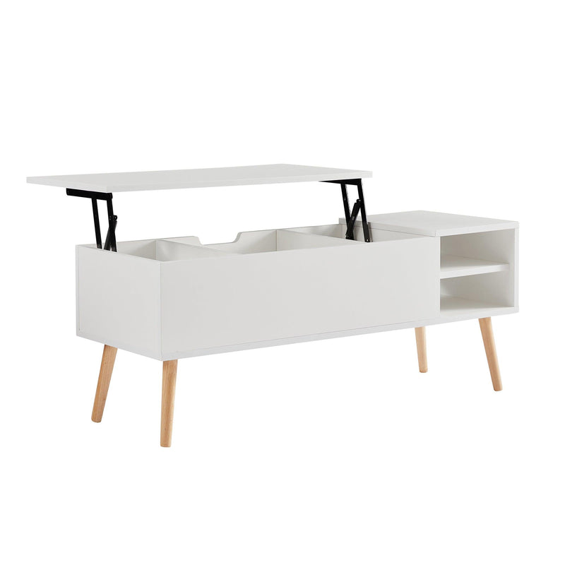 Supfirm Coffee table, computer table, white, solid wood leg rest, large storage space, can be raised and lowered desktop - Supfirm