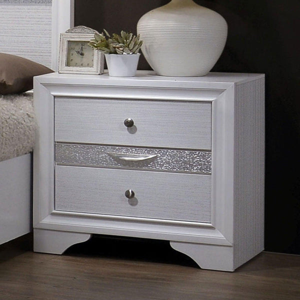 Contemporary 1pc Nightstand White Finish Silver Accents Hidden Jewelry Drawer Nickel Round Knob Bedside Table Bedroom Furniture - Supfirm