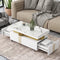 Supfirm Contemporary Coffee Table with Faux Marble Top, Rectangle Cocktail Table with Caster Wheels, Moderate Luxury Center Table with Gold Metal Bars for Living Room, White - Supfirm