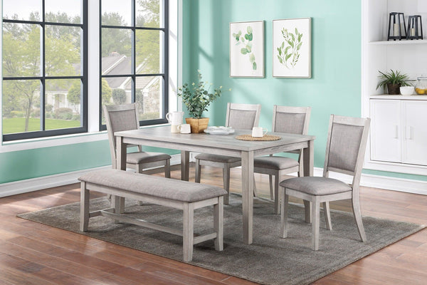 Contemporary Dining 6pc Set Table w 4x Side Chairs And Bench Natural Finish Padded Cushion Seats Chairs Rectangular Dining Table Dining Room Furniture - Supfirm