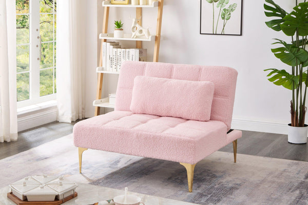 Convertible single sofa bed futon with gold metal legs teddy fabric (Pink) - Supfirm