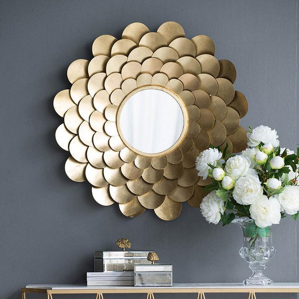 Supfirm D31.5x3" Gold Mirrored Floral Wall Decor, Wall Mirror for Living Room Entryway - Supfirm
