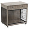 Dog Crate Furniture, Wooden Dog House, Decorative Dog Kennel with Drawer, Indoor Pet Crate End Table for Small Dog, Steel-Tube Dog Cage, Chew-Proof, Grey 31.7" L×23.2" W×33" H - Supfirm