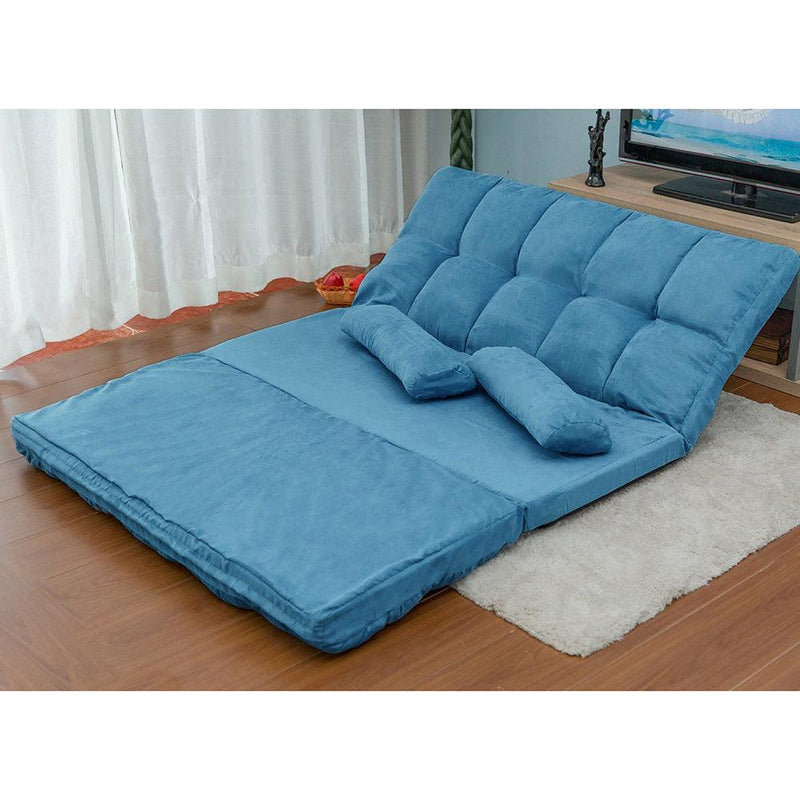 Supfirm Double Chaise Lounge Sofa Floor Couch and Sofa with Two Pillows (Blue) - Supfirm