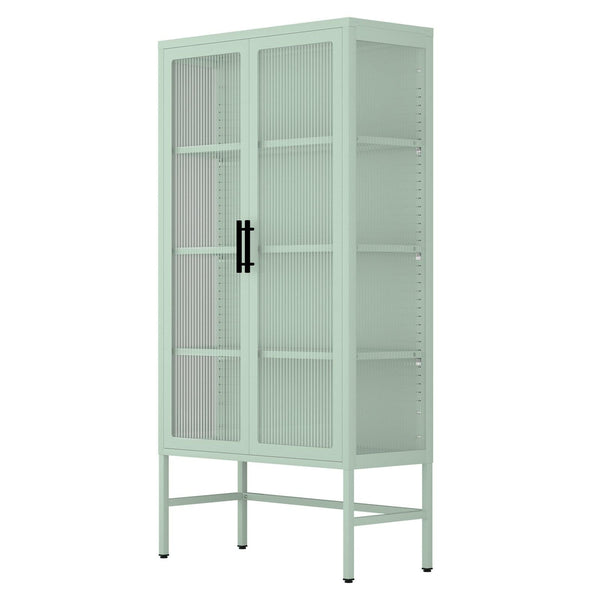 Supfirm Double Glass Door Storage Cabinet with Adjustable Shelves and Feet Cold-Rolled Steel Sideboard Furniture for Living Room Kitchen Mint green - Supfirm