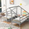 Double Twin Size Triangular House Beds with Built-in Table,Gray(Old SKU: WF286895AAE) - Supfirm