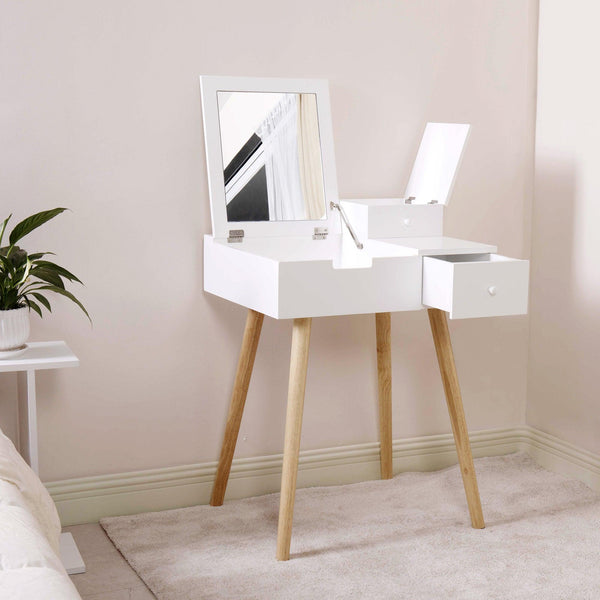 Dressing Vanity Table Makeup Desk with Flip Top Mirror and 2 Drawers for Bedroom Living Life,White - Supfirm