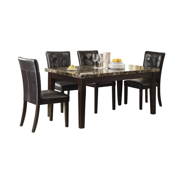 Espresso Finish 5pc Dining Set Faux Marble Top Table Button-Tufted 4 Side Chairs Casual Transitional Dining Furniture - Supfirm