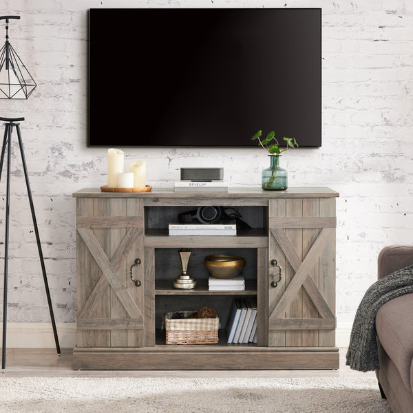 Farmhouse Classic Media TV Stand Antique Entertainment Console for TV up to 50" with Open and Closed Storage Space, Gray Wash, 47"W*15.5"D*30.75"H - Supfirm
