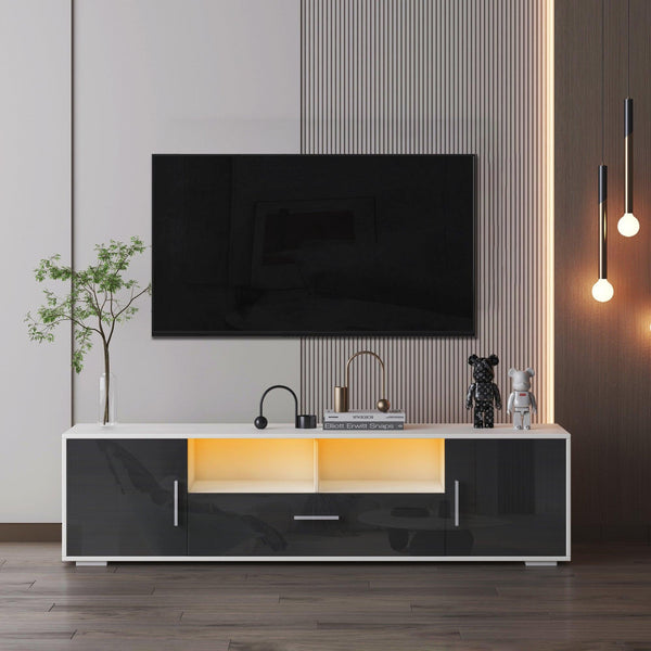 FashionTV stand,TV Cabinet,entertainment center TV station,TV console,console with LED light belt, light belt can be remote control,with cabinets,open cells,for the living room,bedroom,white+dark gray - Supfirm